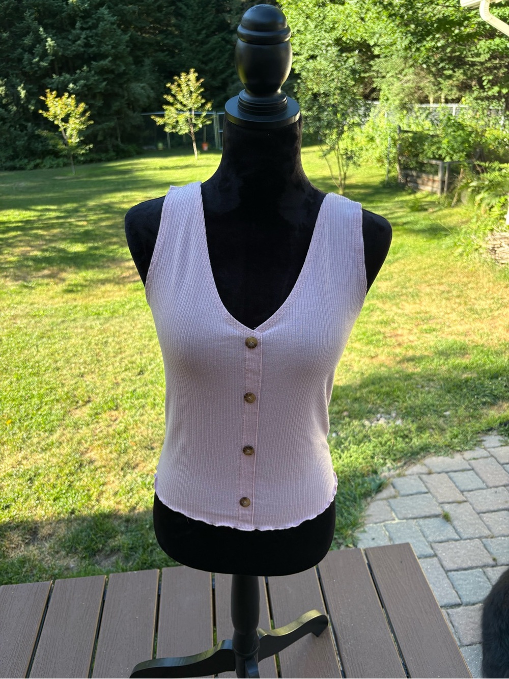 Women's Pink Ribbed Button-Front Tank Top